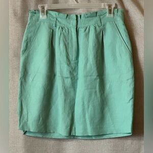Love 21•linen blend pleated skirt w/pockets•medium•cotton lining•seafoam green